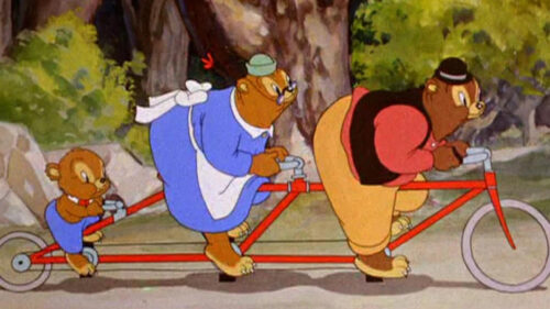 Classic Animated Bear Family Cycling Desktop Wallpaper