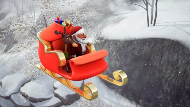 Santa Claus and Reindeer Riding in a Sleigh Desktop Wallpaper