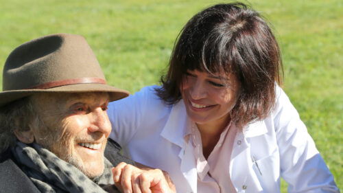 Senior Man and Female Doctor Outdoors Desktop Wallpaper