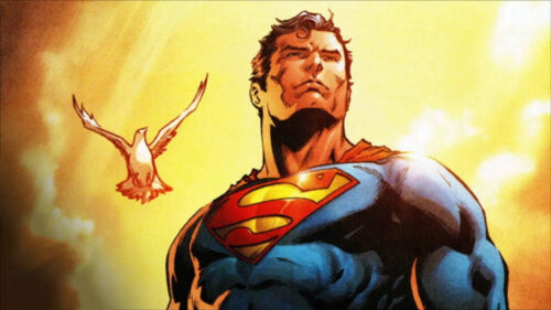 Superman Soaring Beneath the Golden Sun Desktop Wallpaper