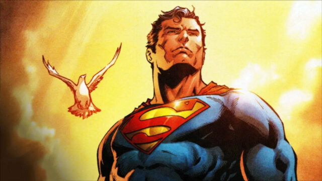 Superman Soaring Beneath the Golden Sun Desktop Wallpaper