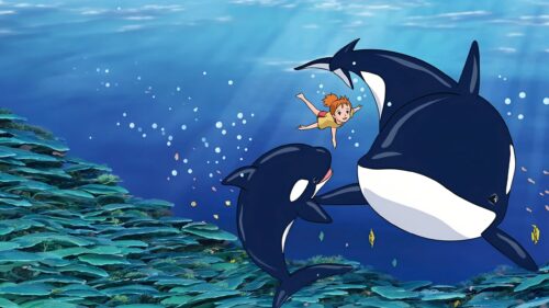Ponyo and Orcas Underwater Scene Desktop Wallpaper