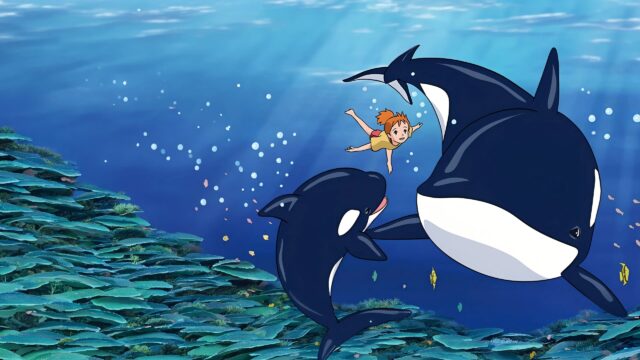 Ponyo and Orcas Underwater Scene Desktop Wallpaper