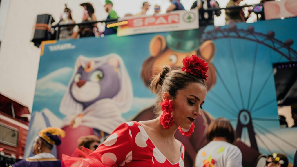 Woman in Flamenco Costume at Street Carnival Desktop Wallpaper