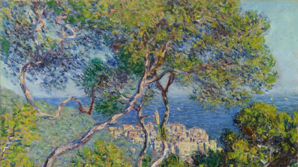 Impressionist Mediterranean Coastal Landscape Painting Desktop Wallpaper