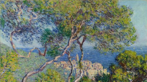 Impressionist Mediterranean Coastal Landscape Painting Desktop Wallpaper