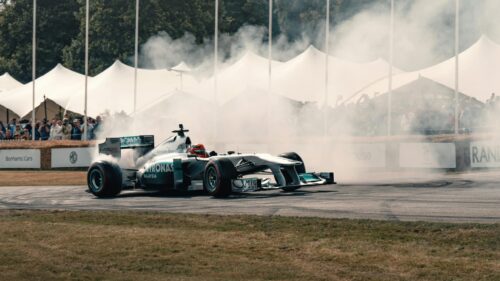 Mercedes Petronas F1 Car Burning Rubber Drift Desktop Wallpaper