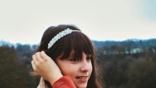 Cute Girl with Beaded Headband Outdoor Portrait 4K Desktop Wallpaper