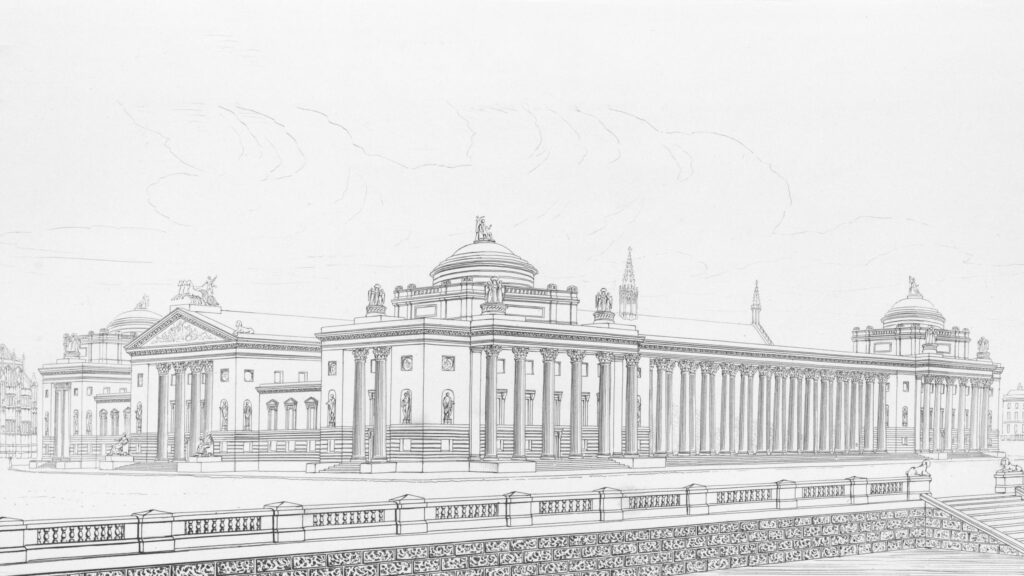 Neoclassical Architecture Sketch Art 4K Desktop Wallpaper