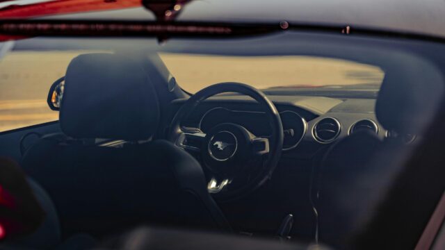 Interior View of Ford Mustang Sports Car Cockpit 4K Wallpaper