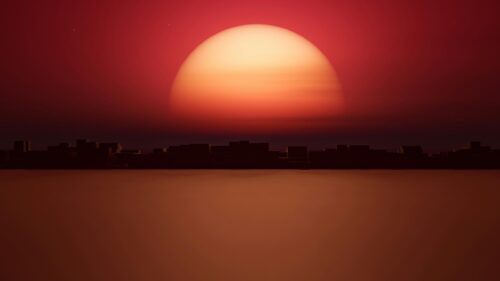Minimalist Red Sunset Silhouette Cityscape 4K PC Wallpaper