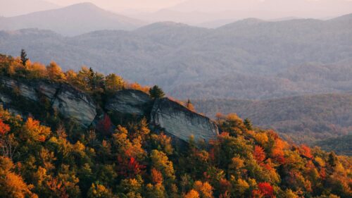 Golden Hour Autumn Mountain Peaks and Rocky Cliffs 4K Wallpaper
