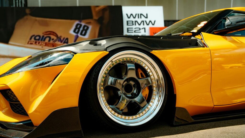 Yellow Modified Toyota Supra with Work Wheels 4K Desktop Wallpaper
