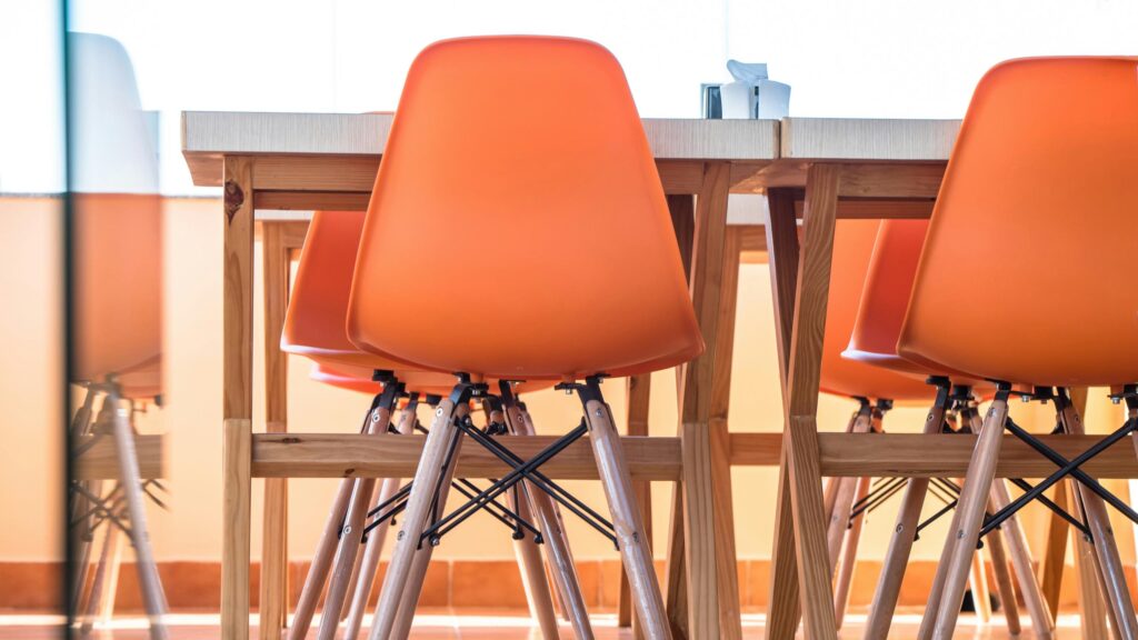 Modern Orange Dining Chairs Minimalist Interior 4K Desktop Wallpaper