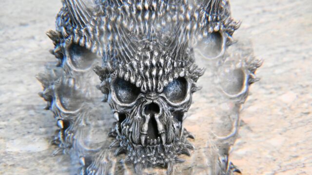 Intricate Metallic Demon Skull Fantasy 4K Desktop Wallpaper