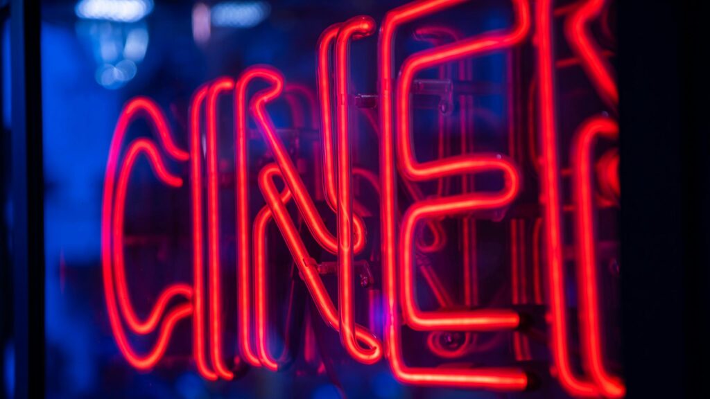 Neon CINE Sign Red Glow Abstract Cinematic Desktop Wallpaper