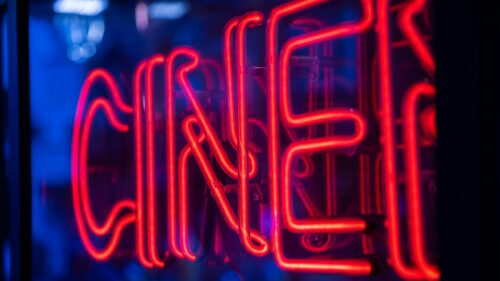 Neon CINE Sign Red Glow Abstract Cinematic Desktop Wallpaper