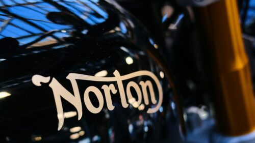Close-up Norton Motorcycle Logo Black Fuel Tank 4K Wallpaper