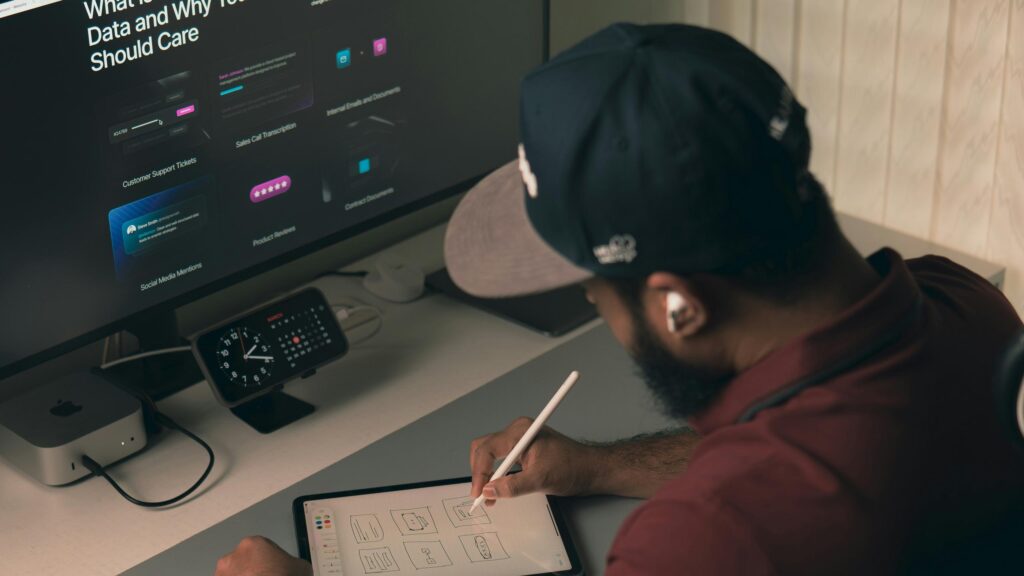 Graphic Designer Working on UI Wireframe Desktop Wallpaper