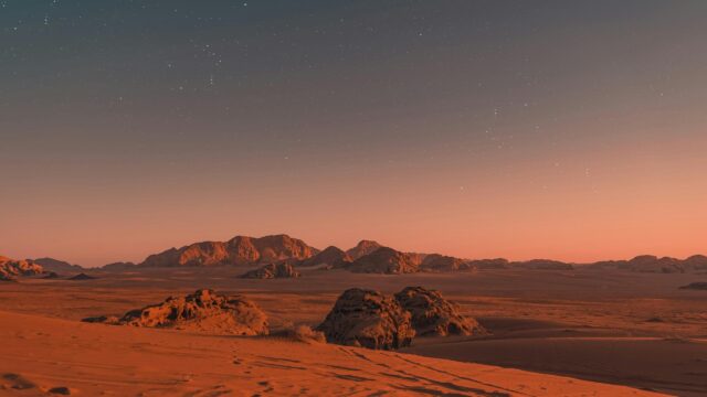 Wadi Rum Desert at Twilight with Starlit Sky 4K Wallpaper