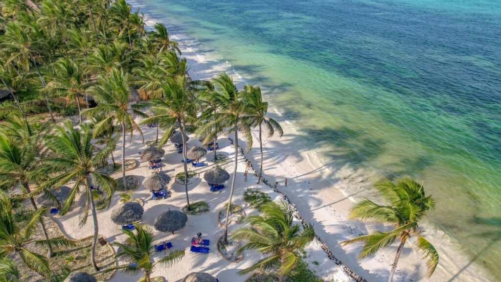 Tropical Palm Beach Resort Aerial View 4K Wallpaper