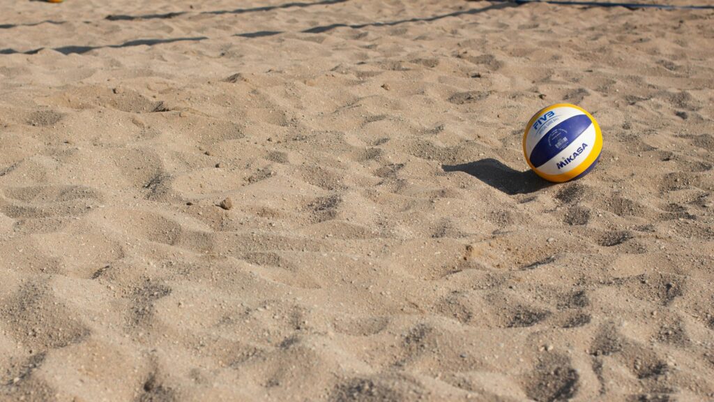 Mikasa Beach Volleyball on Sandy Court 4K Wallpaper