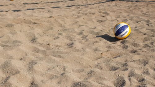 Mikasa Beach Volleyball on Sandy Court 4K Wallpaper