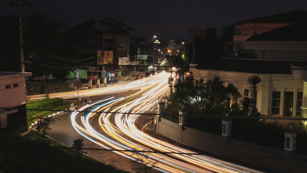 Long Exposure Night Traffic Light Trails City Road 4K Wallpaper