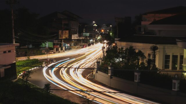 Long Exposure Night Traffic Light Trails City Road 4K Wallpaper