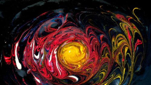 Abstract Fluid Vortex Swirl Red and Yellow Art 4K Desktop Wallpaper