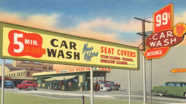 Vintage 5 Minute Car Wash Retro Advertising Illustration Desktop Wallpaper