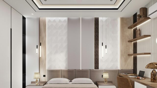 Luxury Modern Minimalist Bedroom Interior 4K Wallpaper