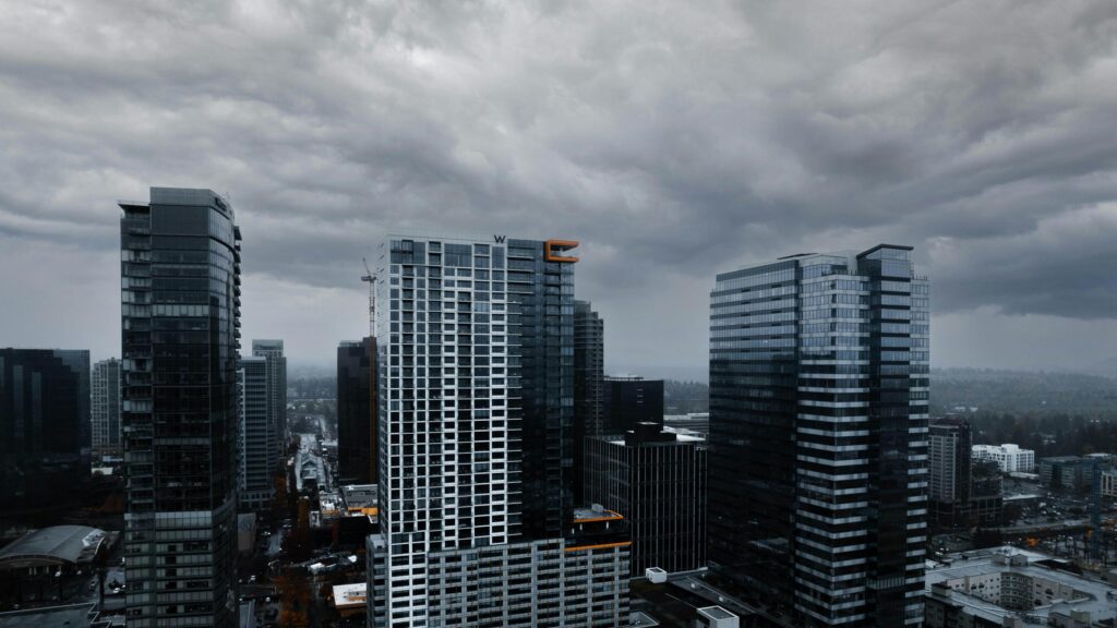 Dramatic Overcast Bellevue City Skyline High Resolution 4K Desktop Wallpaper