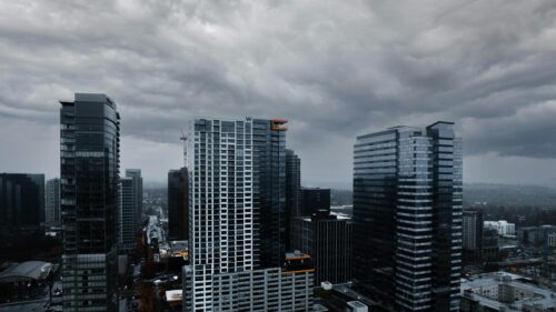 Dramatic Overcast Bellevue City Skyline High Resolution 4K Desktop Wallpaper