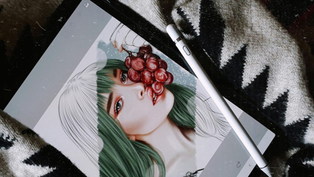 Anime Girl with Green Hair and Red Grapes Artistic 4K Wallpaper