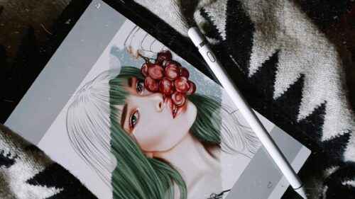 Anime Girl with Green Hair and Red Grapes Artistic 4K Wallpaper