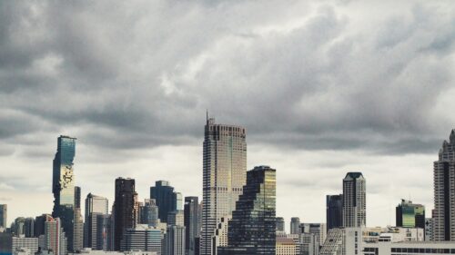 Bangkok Skyline Cityscape with Dramatic Cloudy Sky 4K Desktop Wallpaper
