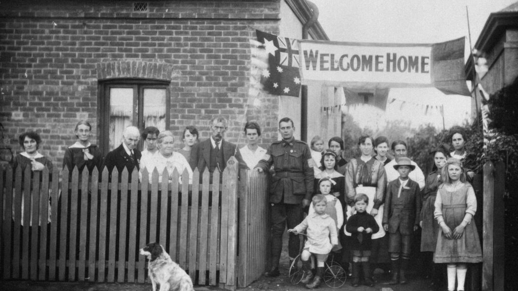 Historical Welcome Home Celebration Group Portrait 4K Wallpaper