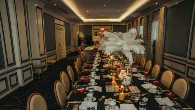 Luxury Fine Dining Banquet Hall Setting 4K Wallpaper