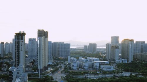Modern Cityscape Aerial View at Sunset High Quality Desktop Wallpaper