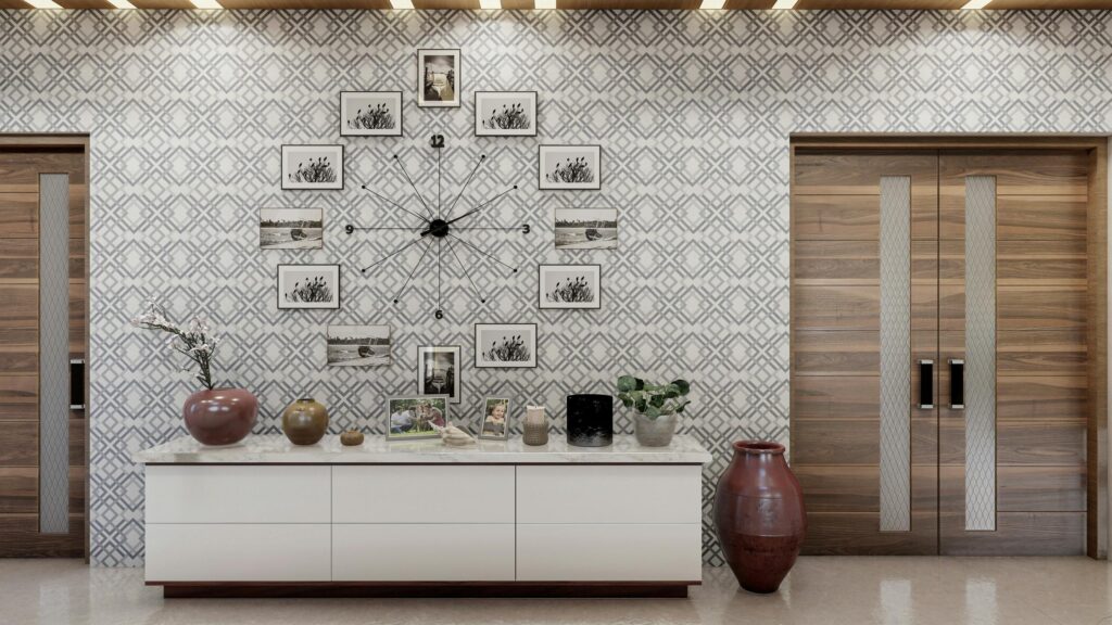 Modern Minimalist Interior with Photo Wall Clock Desktop Wallpaper