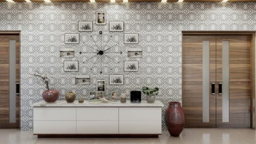 Modern Minimalist Interior with Photo Wall Clock Desktop Wallpaper