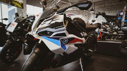 BMW S1000RR Superbike Showroom Close-up Desktop Wallpaper