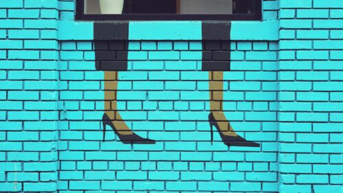 Abstract Fashion Art Brick Wall Cyan Background 4K Wallpaper