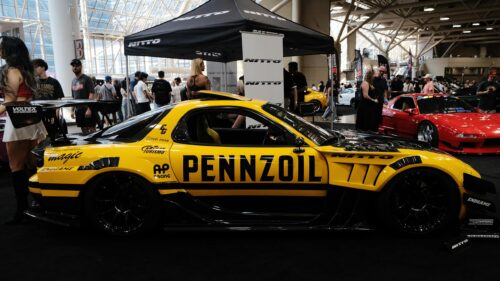 Custom Yellow Pennzoil Mazda RX-7 JDM Sports Car 4K Wallpaper