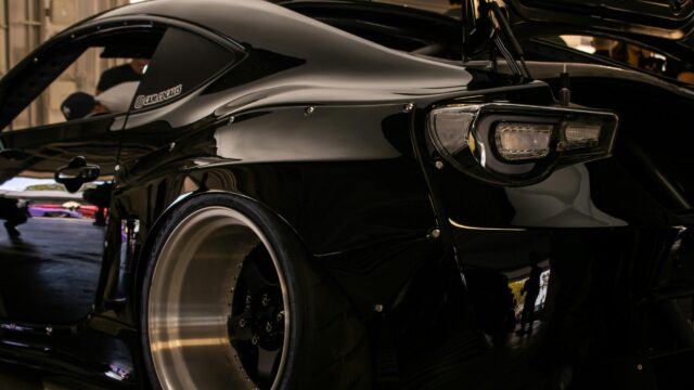 Modified Black JDM Sportscar Widebody Rear Profile 4K Wallpaper