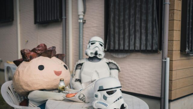Surreal Stormtrooper and Mascot Having Lunch Desktop Wallpaper