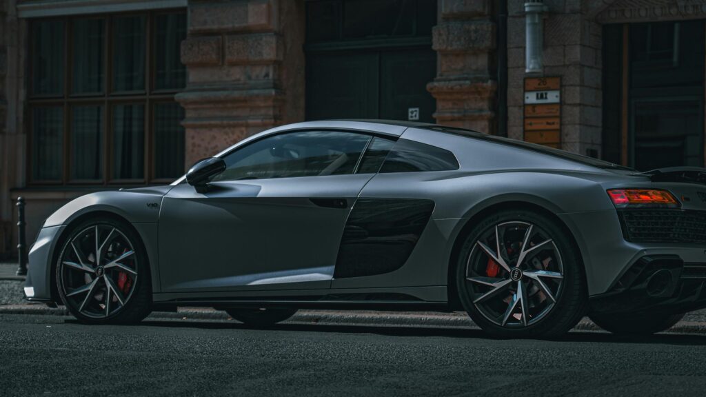 Matte Grey Audi R8 V10 Sports Car Side Profile 4K Wallpaper