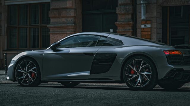 Matte Grey Audi R8 V10 Sports Car Side Profile 4K Wallpaper