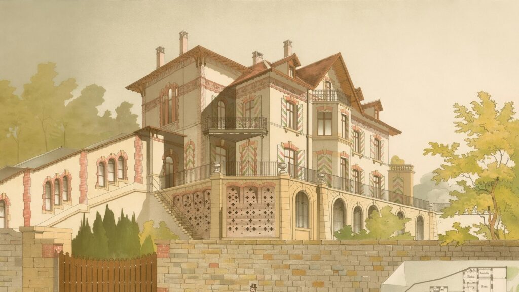 Historical European Villa Architectural Drawing 4K Desktop Wallpaper